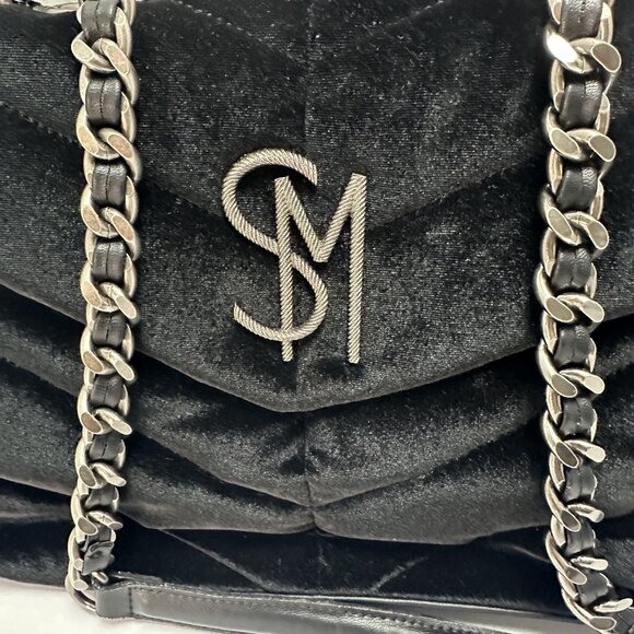 Steve Madden Black Velvet Shoulder Bag Chain Strap Y2K - Picture 2 of 11